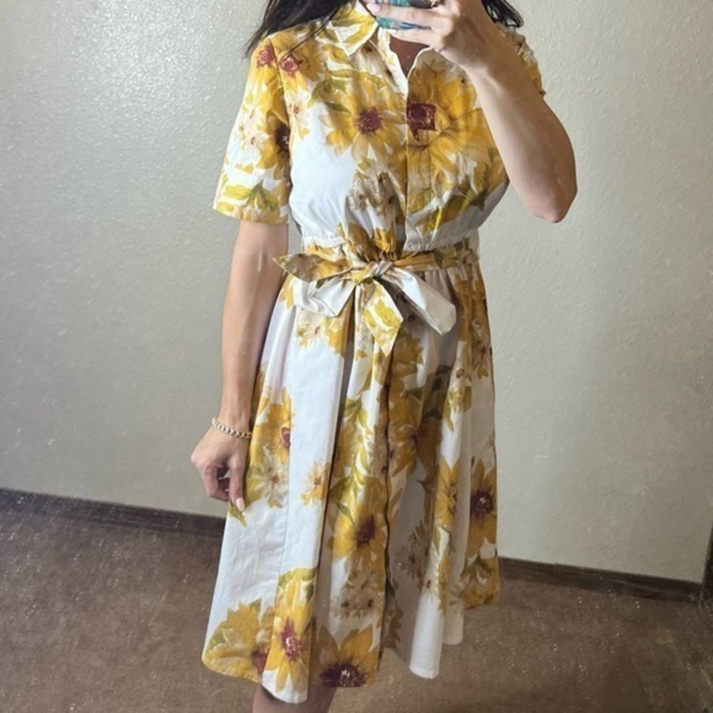 J Jason Wu button down floral sunflower button down belt A-line midi dress S